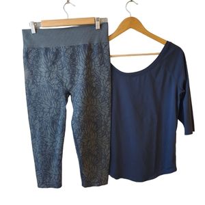 Fabletics Sebastian Lotus Crop Leggings in Midnight Fog and Navy Blue Shirt M